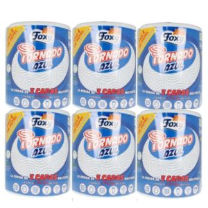 Foxy Tornado Azul Papel Multiusos, 1 Kg de papel(cada una), 340 servicios por cada rollo, Certificacién PEFC - 6 unidades