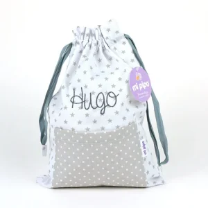 Saquito Gris estrellas personalizado